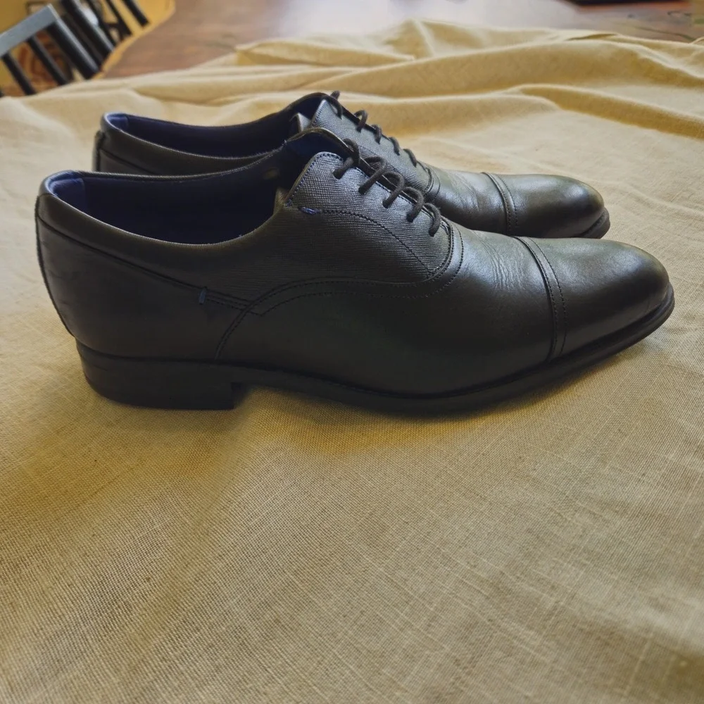 Ted Baker Fhares Oxford Cap Toe Lace Up Black Leather Men's Dress‎ Shoes US 10.5